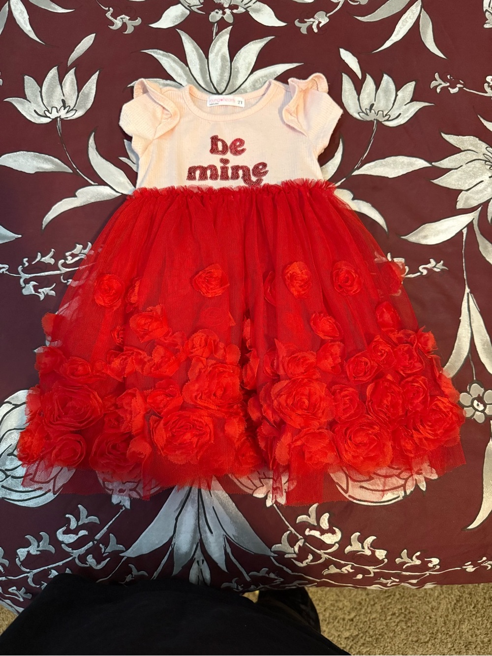 'Be Mine' Red Floral Tulle Baby Dress